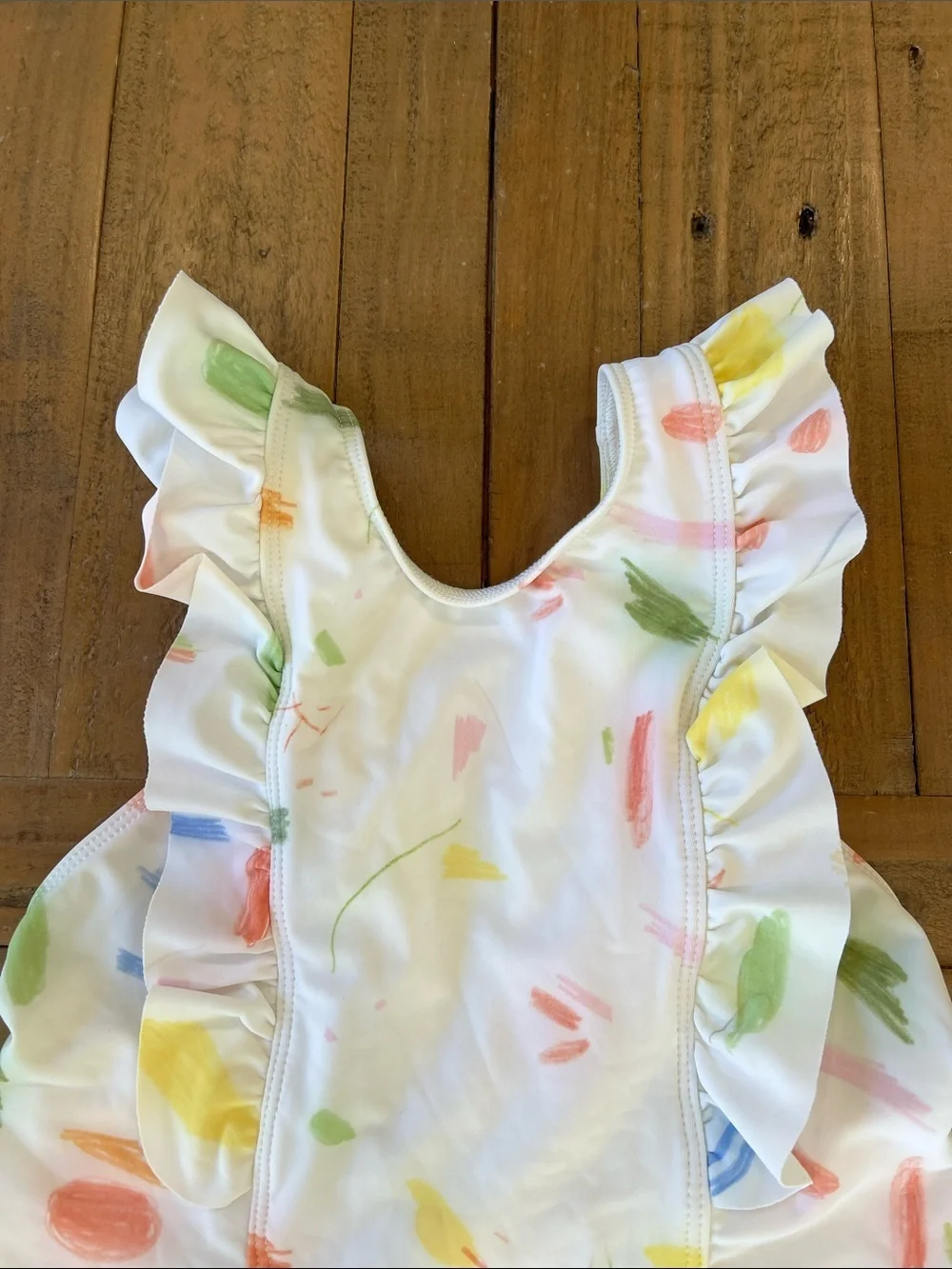 Minnow one piece ruffled swimsuit scribble print 9-10 years nwot